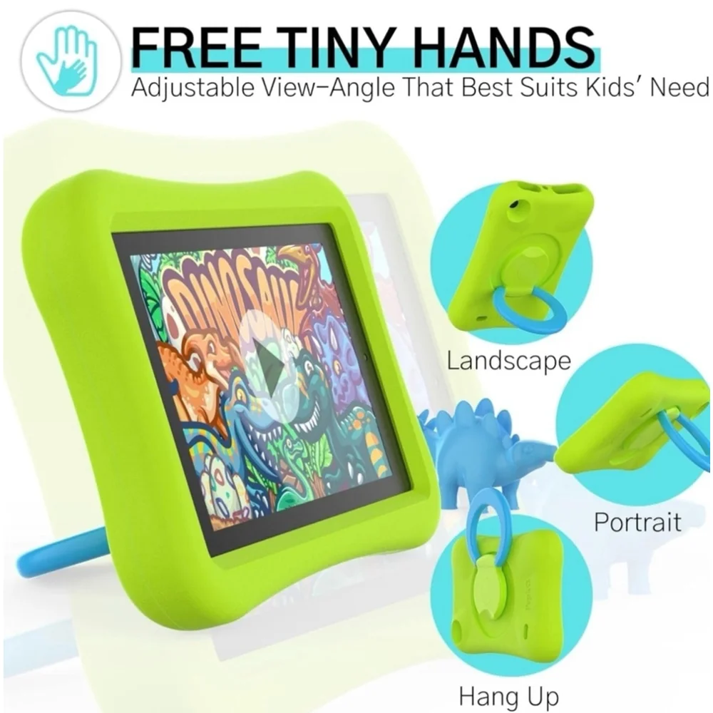 Pepkoo Tablet Case Green Blue Kids Stand Protective Cover for Amazon Fire 7